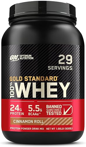Optimum Nutrition Gold Standard 100% proteína de suero en polvo, rollo de canela, 2 libras (el embalaje puede variar)