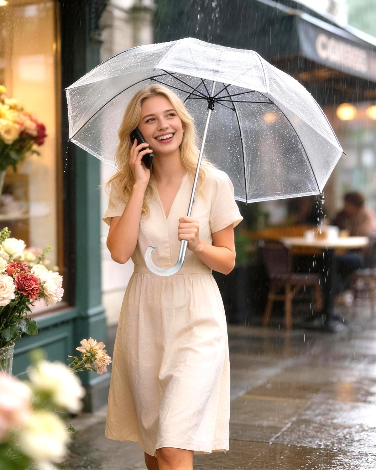Clear Umbrella for Rain, Dome Bubble Umbrellas for Wedding, Windproof Transparent Umbrella with Large Canopy, Reinforced Fiberglass Frame & Aluminum Shaft, Lightweight for Prom & Outdoor Events