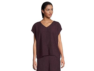 Eileen Fisher Woven Plisse V-Neck Square Top Women