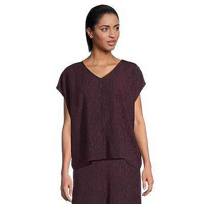 Eileen Fisher Woven Plisse V Neck Square Top Women