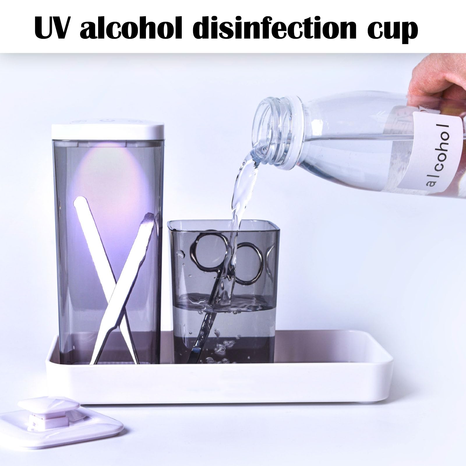 Kit De Tasse De DéSinfection à L’Alcool, Grande Longueur De Tasse 13,5 Cm, Petite Longueur De Tasse 8,3 Cm StéRilisateur Gadget à Lampe Germicide Uv, Adapté Au Nettoyage Du MatéRiel Orthodontique