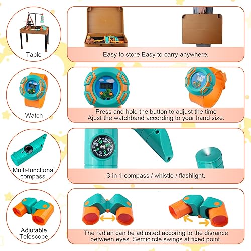 Miniatura 4 de Qtioucp Juego de campamento para niños, 50 piezas con tienda de campaña, mesa y linterna de proyector para niños, juego de juguetes de fogata al