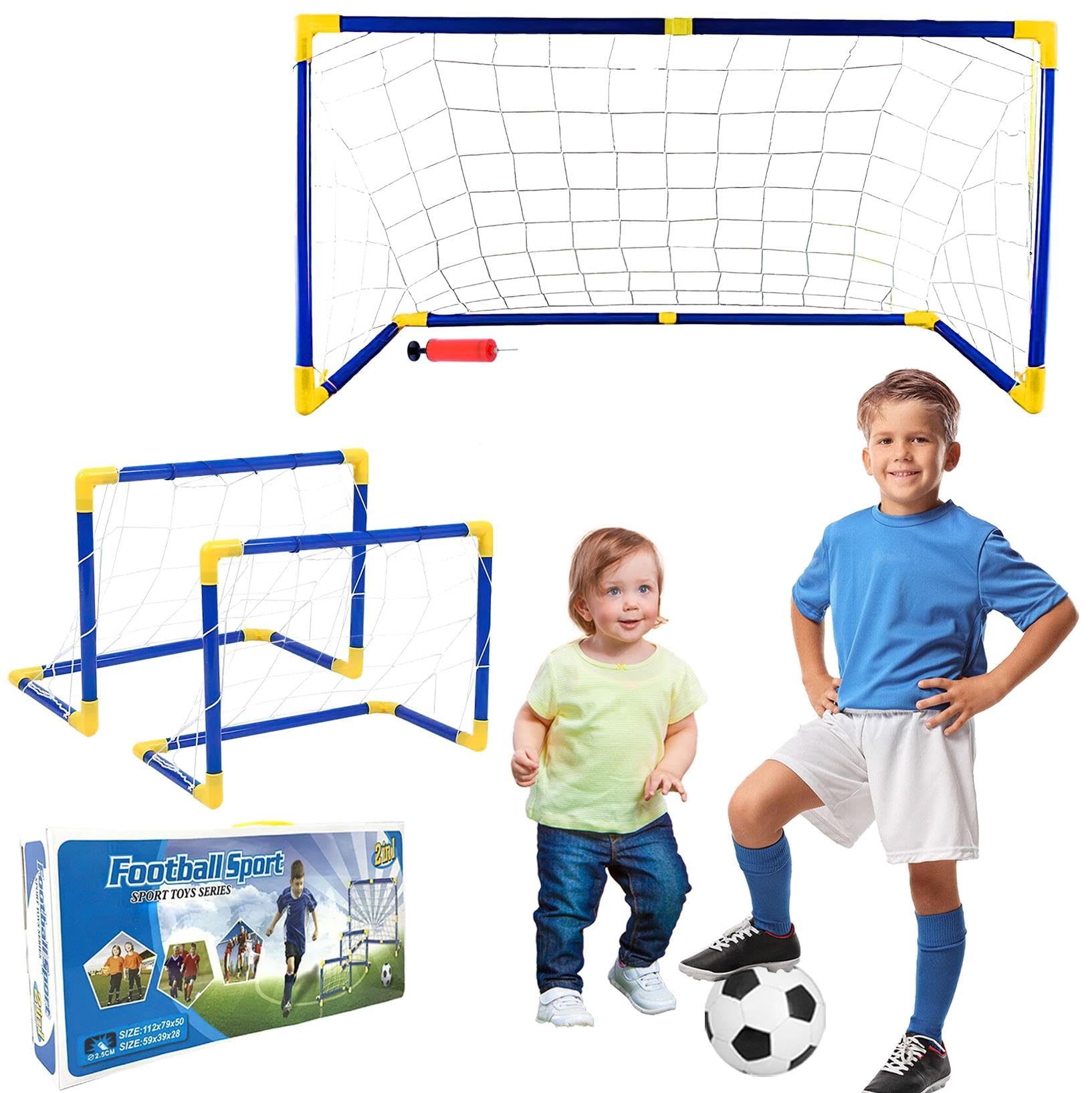 Xwin Sportseries 3-in-1 Football Goal Post Set for Kids - 1 Large Goal + 2 Mini Goals with Ball and Pump - Indoor & Outdoor Soccer Net for Garden Sports Training Toy for Boys and Girls Ages 3+ Years