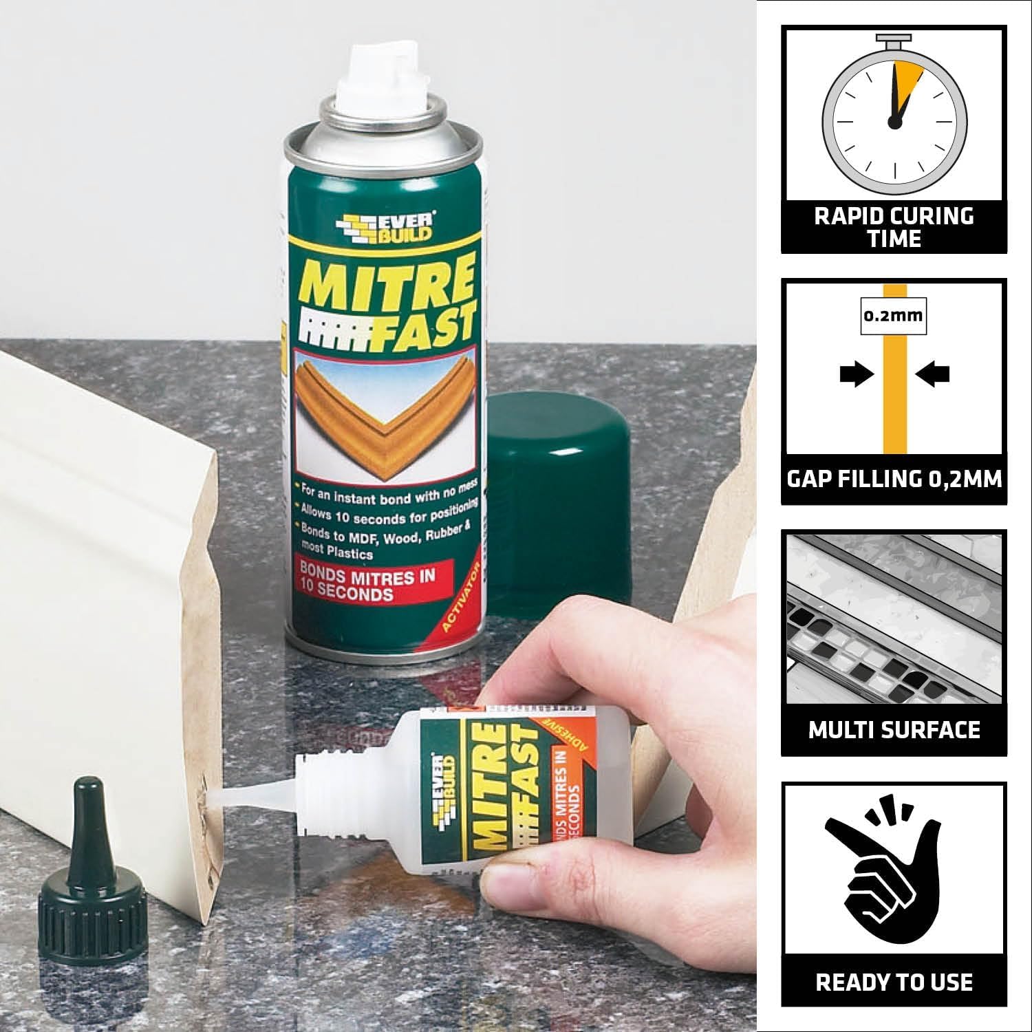 EVERBUILD INDUSTRIAL MITRE FAST BONDING KIT - 50G Superglue & 200ML Activator 5029347611637 | UK - View #4