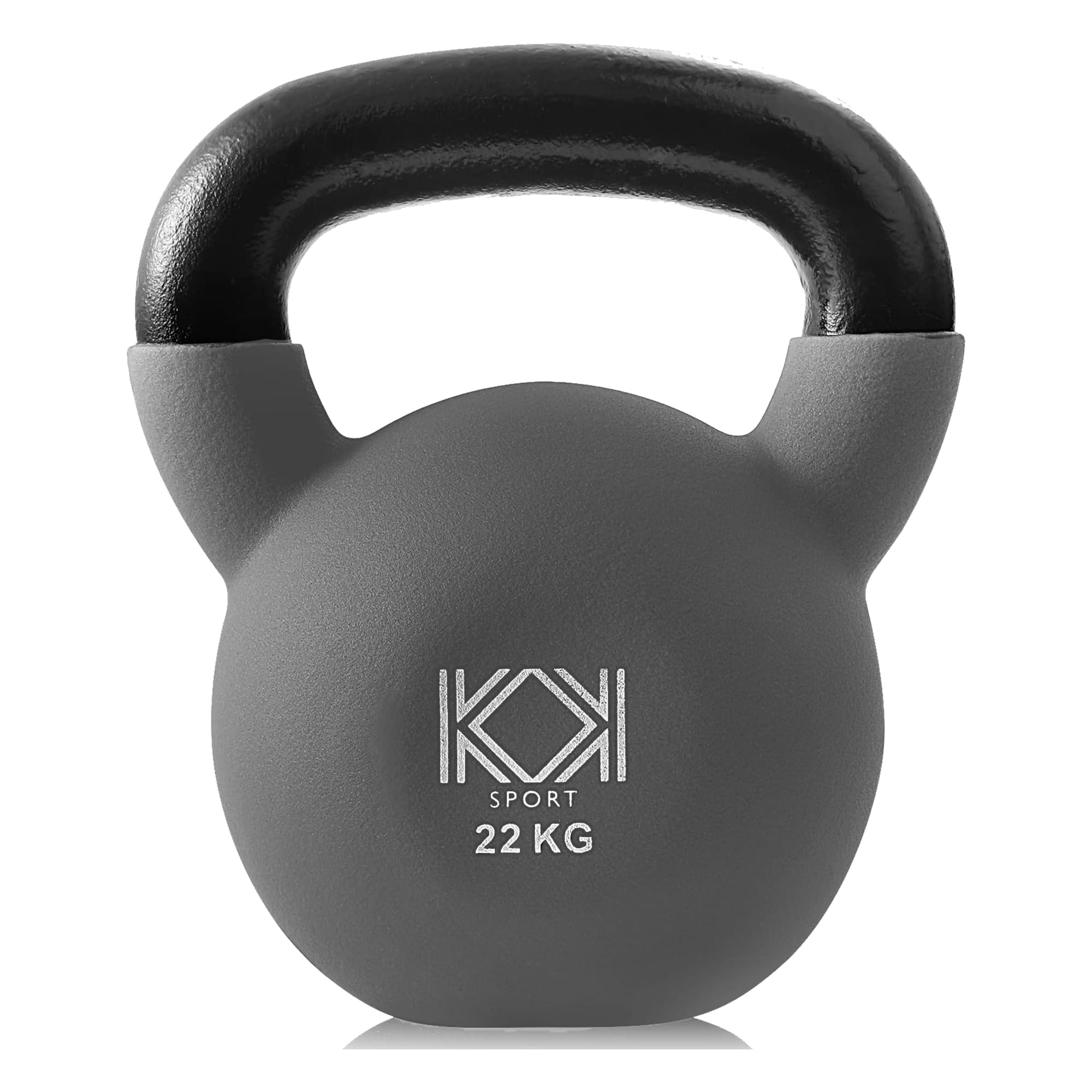 KK Kettlebells Cast Iron Neoprene Coated Weights Lifting Strength Training Home Gym Exercise (Grey - 22kg)