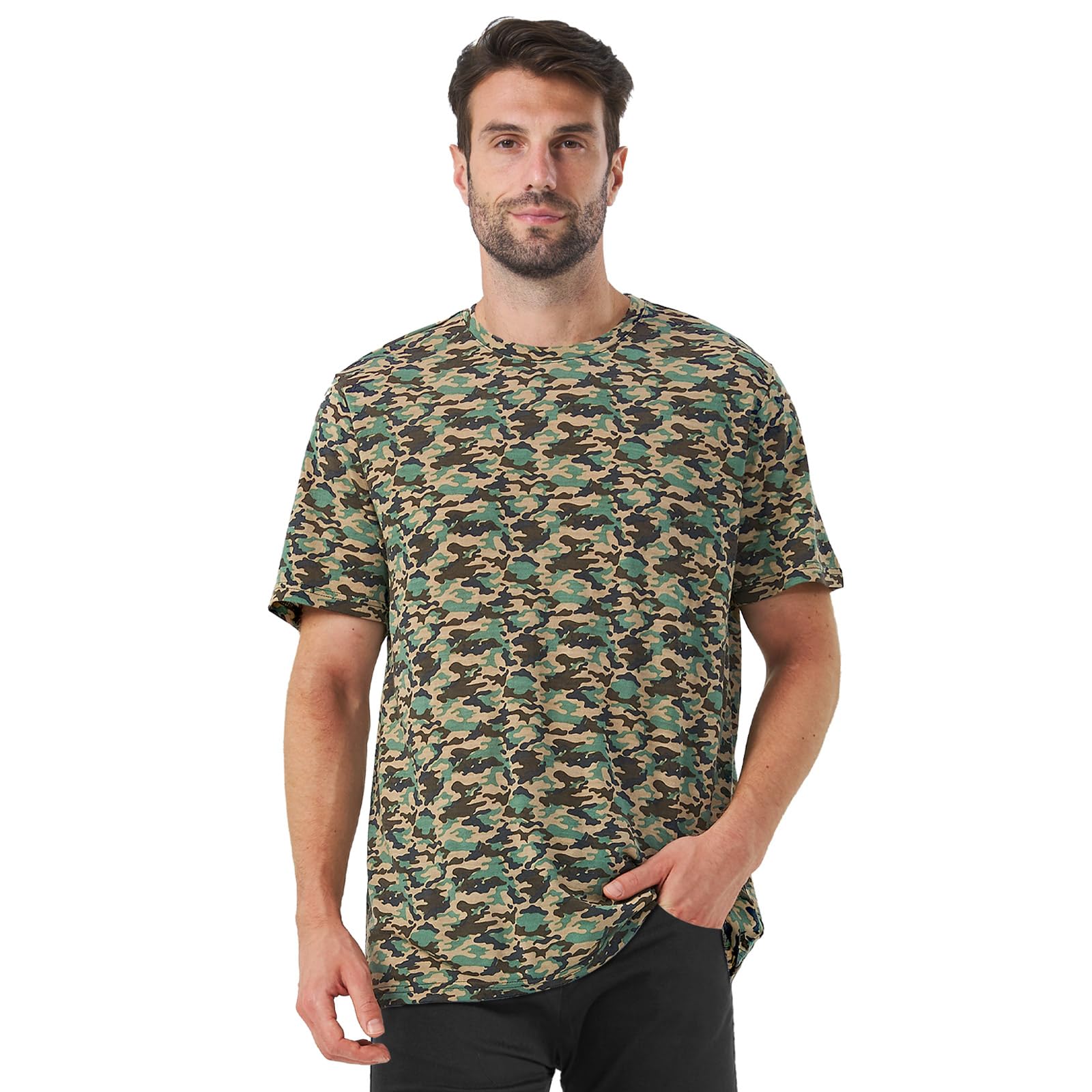 Merino Protect 100% lana merino, maglietta da uomo, resistente agli odori, leggera, traspirante, per viaggi ed escursioni, Mimetico, XX-Large