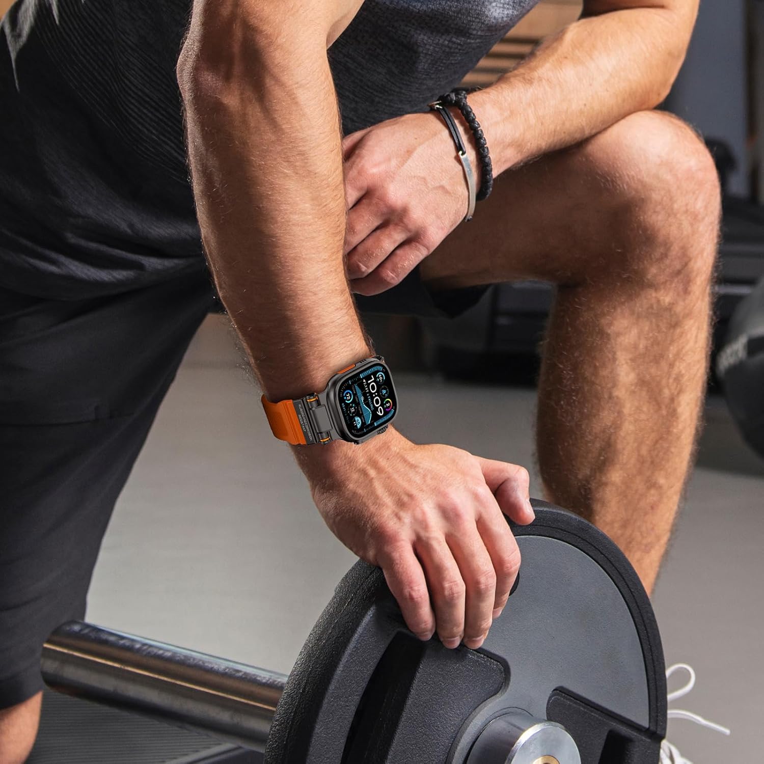 Rugged Band Compatible with Apple Watch Ultra 3/2/1 Band 49mm/46mm/45mm/44mm/42mm, Metal Connector with Silicone Strap for iWatch Ultra Series 11/10/9/8/7/6/SE3/SE2/SE/5/4/3/2/1, Orange/Black - Image 7