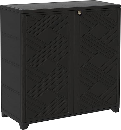 ADDOK Indoor Outdoor Plastic Storage Cabinet 34"x15"x34" with 1 Shelf, Outdoor Storage Shed for Living Room, Hallway, Balcony, Garage, Garden,Black