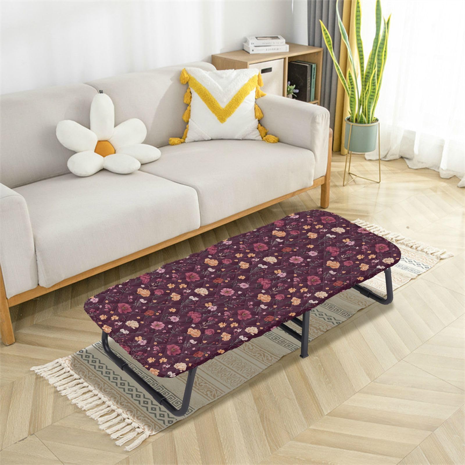 Peach Flowers Peonies Burgundy Toddler Portable Bed Sheet Soft & Comfortable Cot Sheet for Toddler Floor Mattress for Kids Baby Travel 50' x 25' (Bed Not Included)