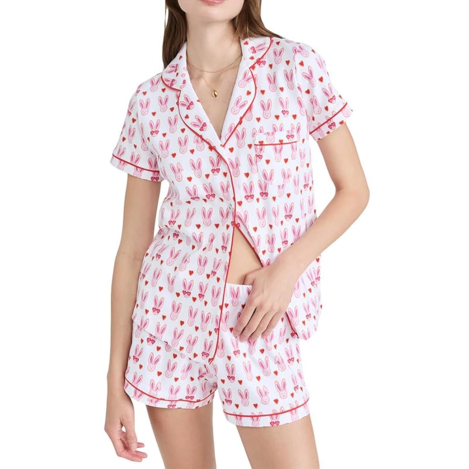 PassecWomens Cute Print Pajamas Shorts Set Y2K Cartoon Two-piece Pj Sets Sleepwear 2 Piece Pjs Set