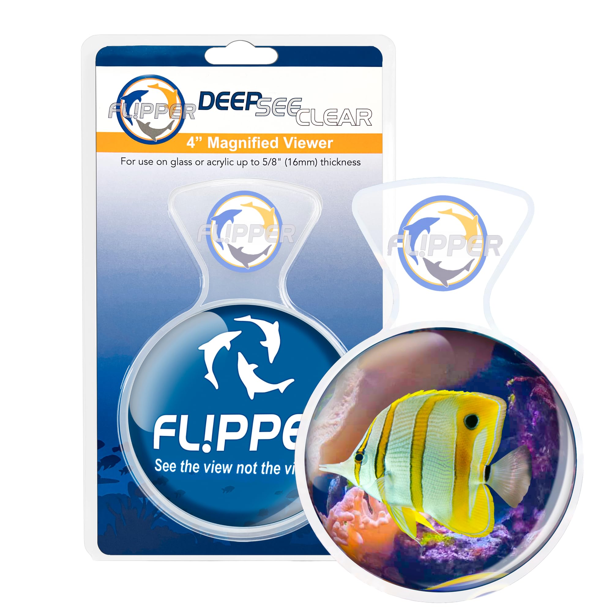 Flipper DeepSee 4" Magnetic Aquarium Viewer – Optical-Grade Magnifying Lens for Glass & Acrylic Tanks up to 5/8" Thick – Hands-Free Underwater Viewing for Fish, Corals & Aquarium Photography – Clear