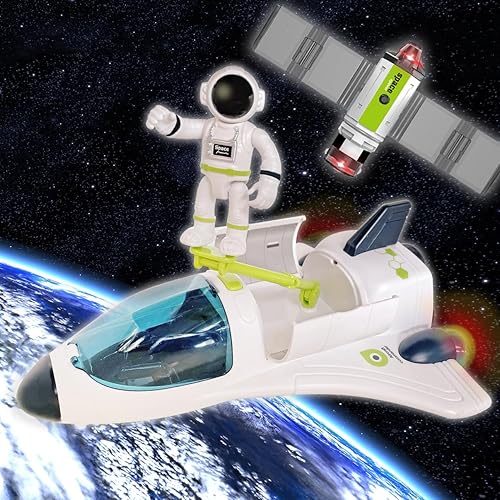 Miniatura 6 de COOLDUCK Space Rocket Shuttle - Juego de juguetes de avión espacial para niños con luces, sonido y figura de astronauta, juguetes de nave espacial,