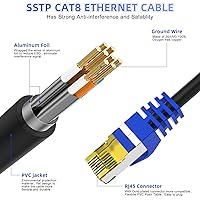Vista 2 de Cable Ethernet Cat 8 10 pies, Cable de red de Internet de alta velocidad Heavy Duty, Conector RJ45, Cable de parche 26AWG 40Gbps 2000Mhz, Cable LAN