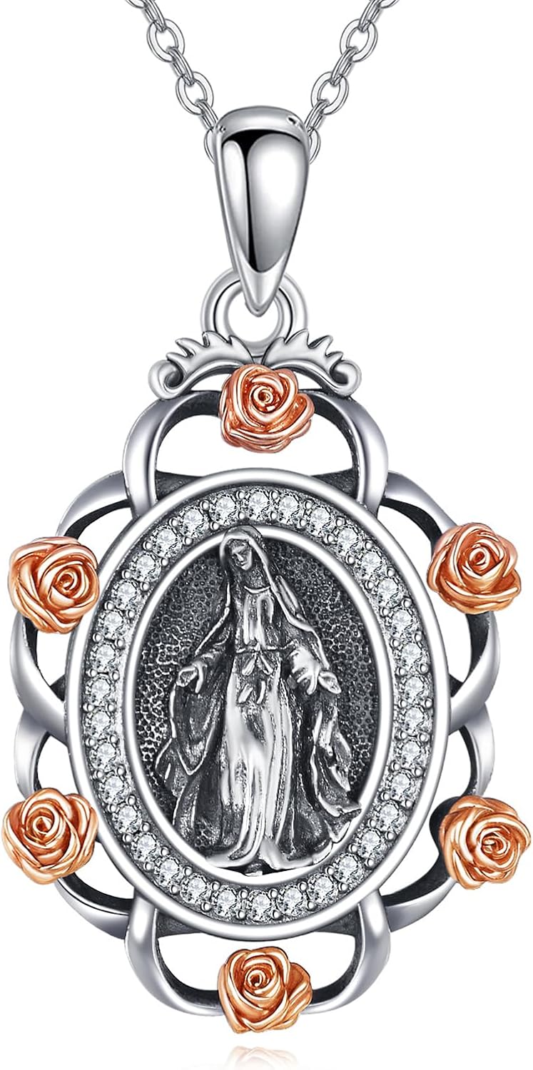 Sterling Silver St Michael/St Christopher/St Barbara/St Jude/St Dymphna/Virgin Mary Necklace Patron Saint Pendant Amulet Medal Religion Jewelry Gifts for Men Women