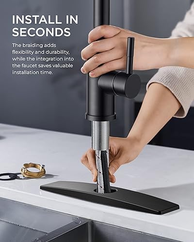 Miniatura 10 de FORIOUS - Llave de fregadero de acero inoxidable para cocina Negro, Black &amp; Brushed Nickel, Negro y cromo, Negro y dorado, Níquel cepillado,