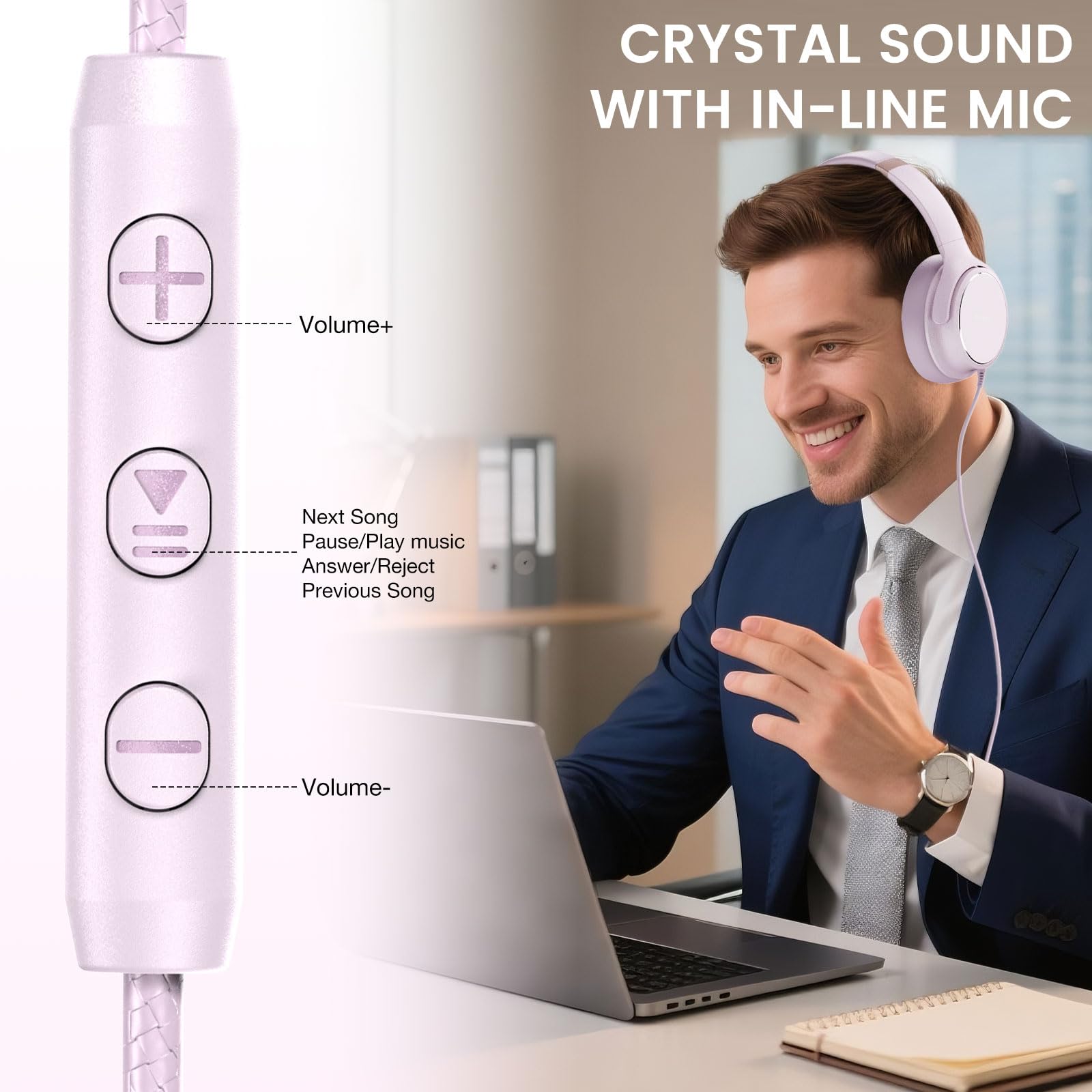 Cuffie over-ear con cavo USB C, con microfono, controllo del volume, porta di condivisione e archetto regolabile, cuffie stereo pieghevoli, per adulti/adolescenti, per iPhone 16, laptop, giochi