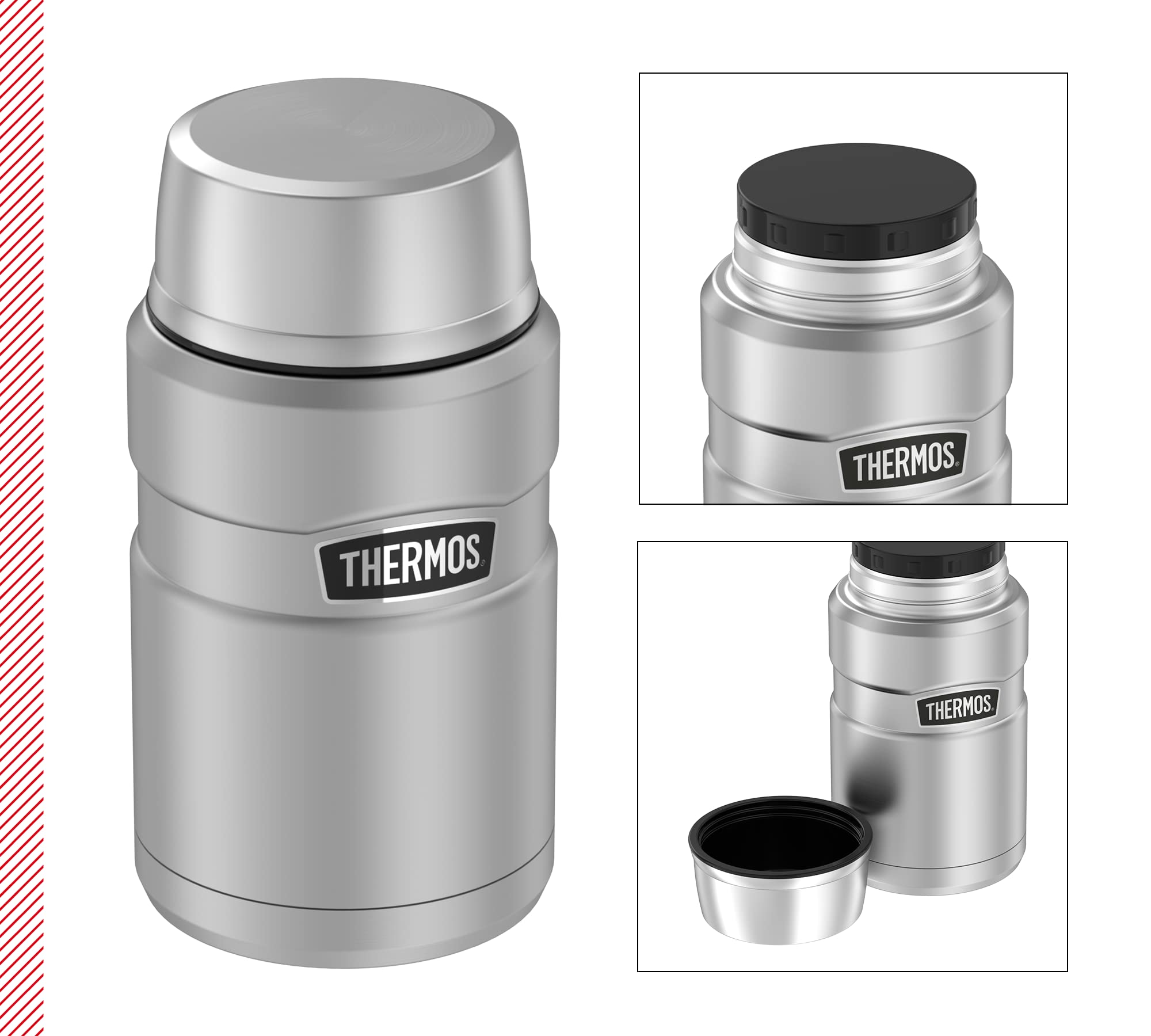 THERMOS STAINLESS KING BEVERAGE BOTTLE 1,2l, stainless steel, Thermosflasche, 24h heiß/24h kalt + THERMOS STAINLESS KING FOOD JAR 0,71l, stainless steel, Thermosbehälter inkl Löffel, 14h heiß/24h kalt
