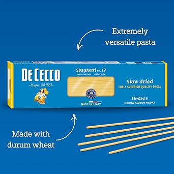 De Cecco Spaghetti No. 12 Pasta, 16 Oz (Pack of 5), Authentic, Slow Dried, Made with Durum Wheat, Versatile Pasta for Sauces & Recipes, Made in Italy