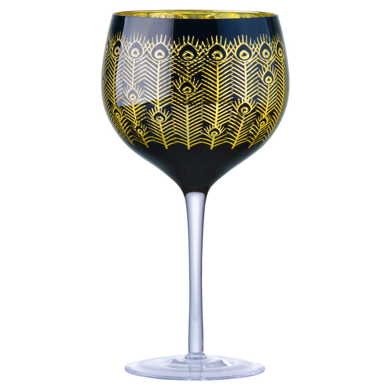 Artland – Copas de Ginebra Peacock Midnight – Dorado y Negro – Juego de 2 – Capacidad de 700ml Por Copa – Diseño de Plumas Elegante y Detallado en Dorado y Negro