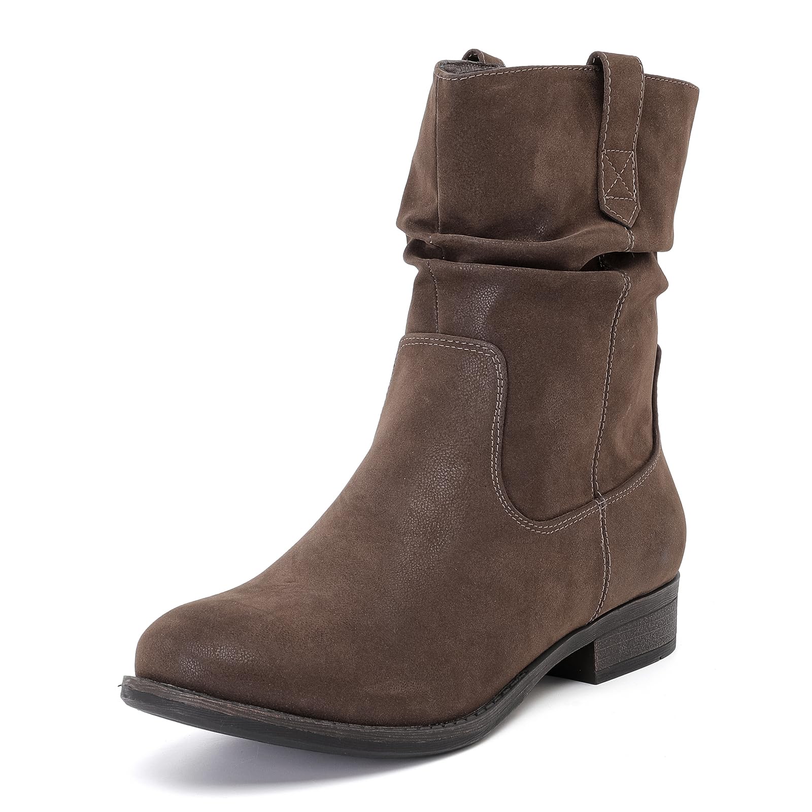 Womens Ankle Boots - Slouchy Fashion Low Calf Flat Booties Comfortable Round Toe Fall Winter Casual Short Boots
