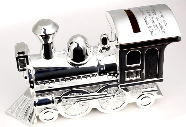 Personalised Engraved Silver Train Moneybox