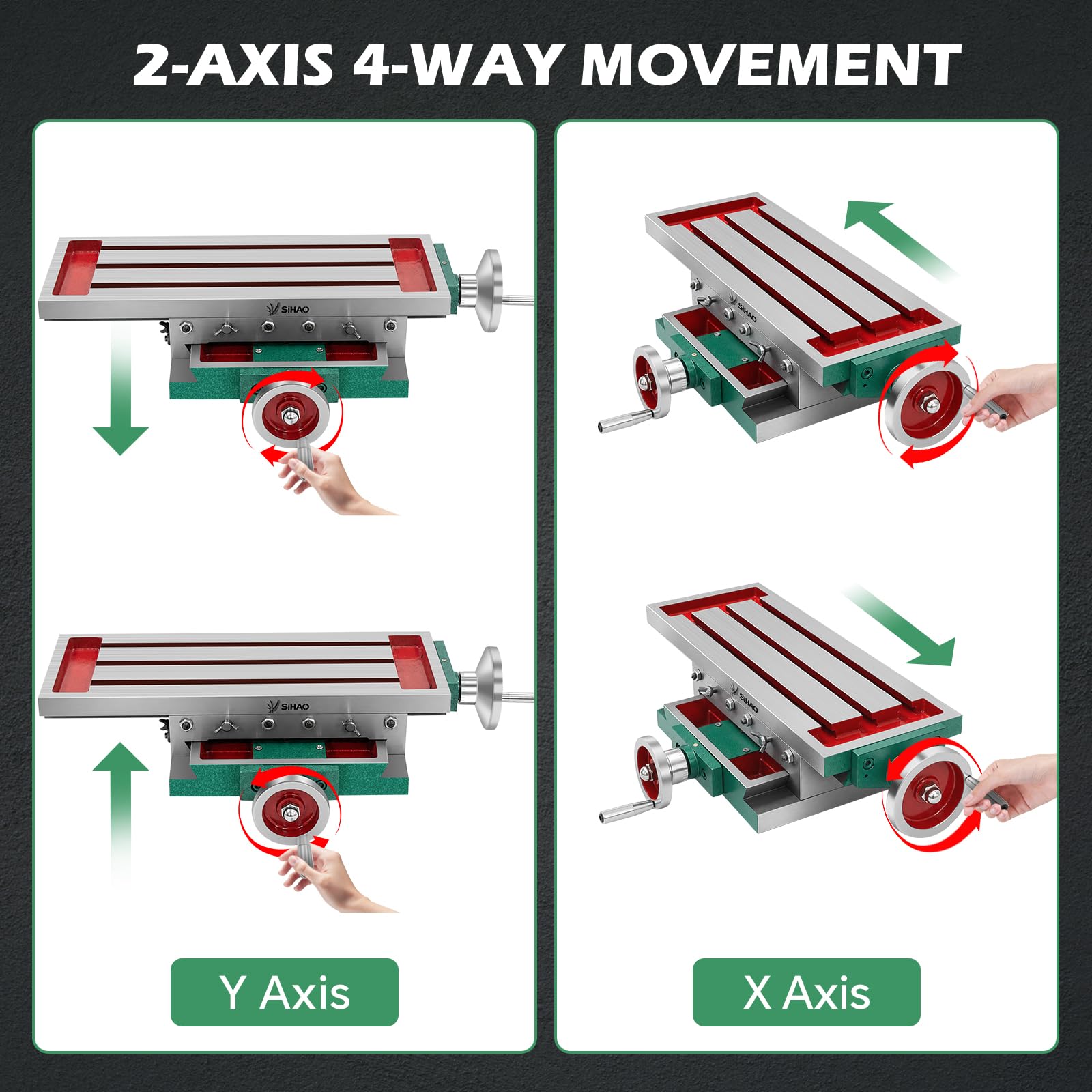 Carro transversal de precisión de 2 ejes de 450 x 170 mm – 4 vías de movimiento (X/Y) banco de fresado para taladros y CNC, dispositivo de posicionamiento de alta resistencia con ruedas manuales y