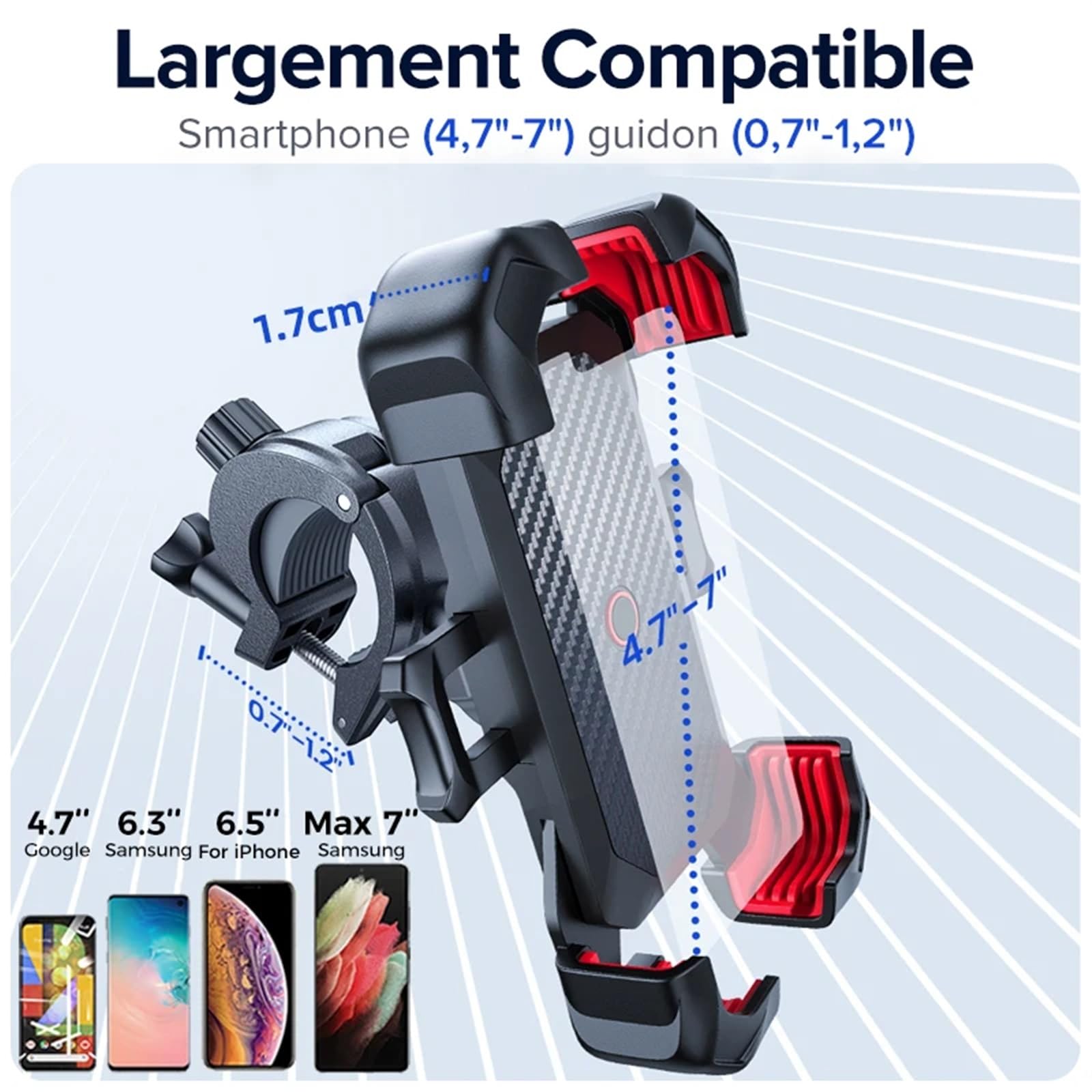 Supporto Cellulare Moto Supporto Per Telefono Per Bici Vista A 360° Per Per Moto Per Cellulare 4,7-7 Pollici Clip Per GPS Staffa Antiurto