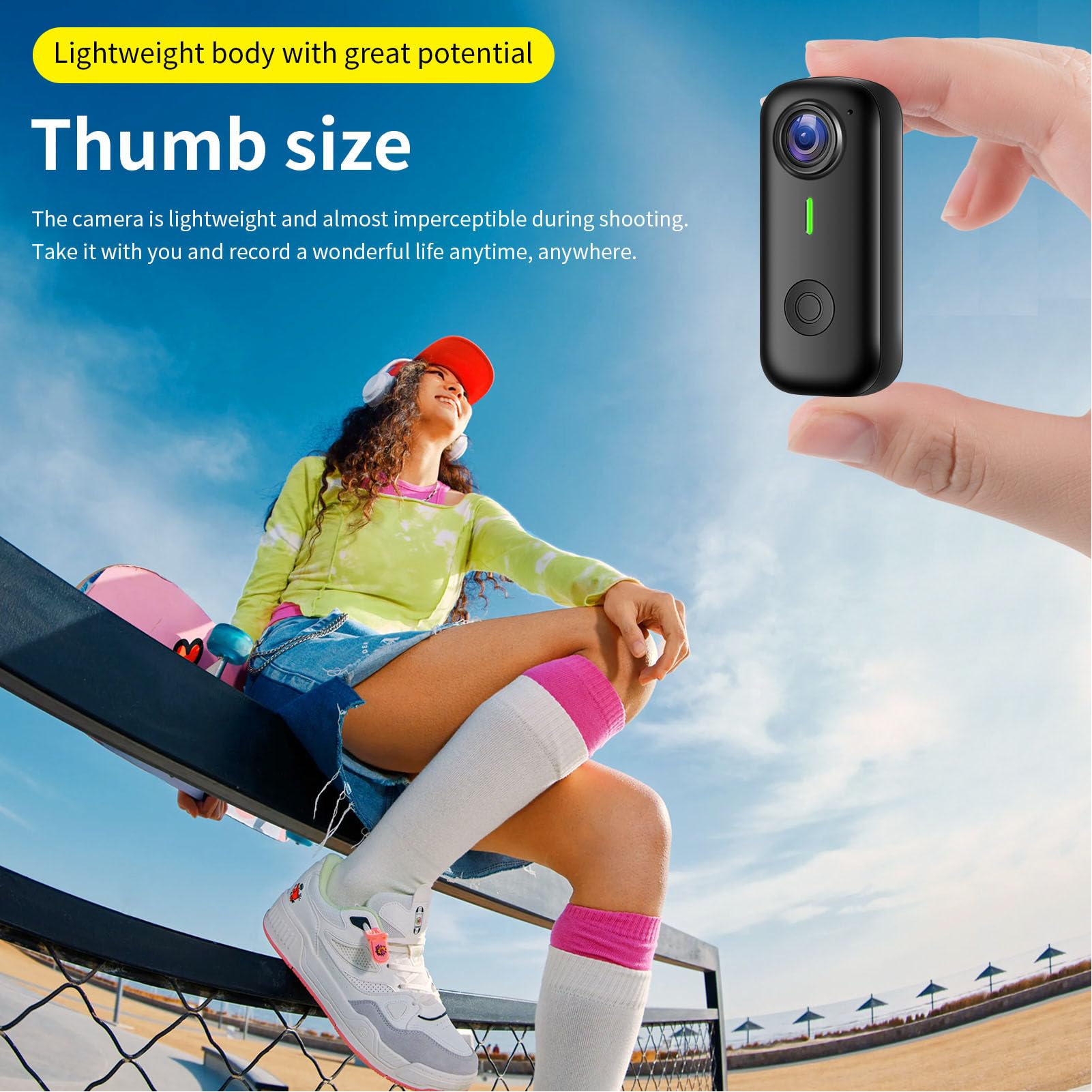 PUSOKEI Mini Body Camera, Collana Magnetica POV, per Registrazione Video | Telecamera D'azione Indossabile 1080P, Grandi Come un Pollice, Obiettivo Grandangolare, Anti Vibrazione a 6 Assi, WiFi.