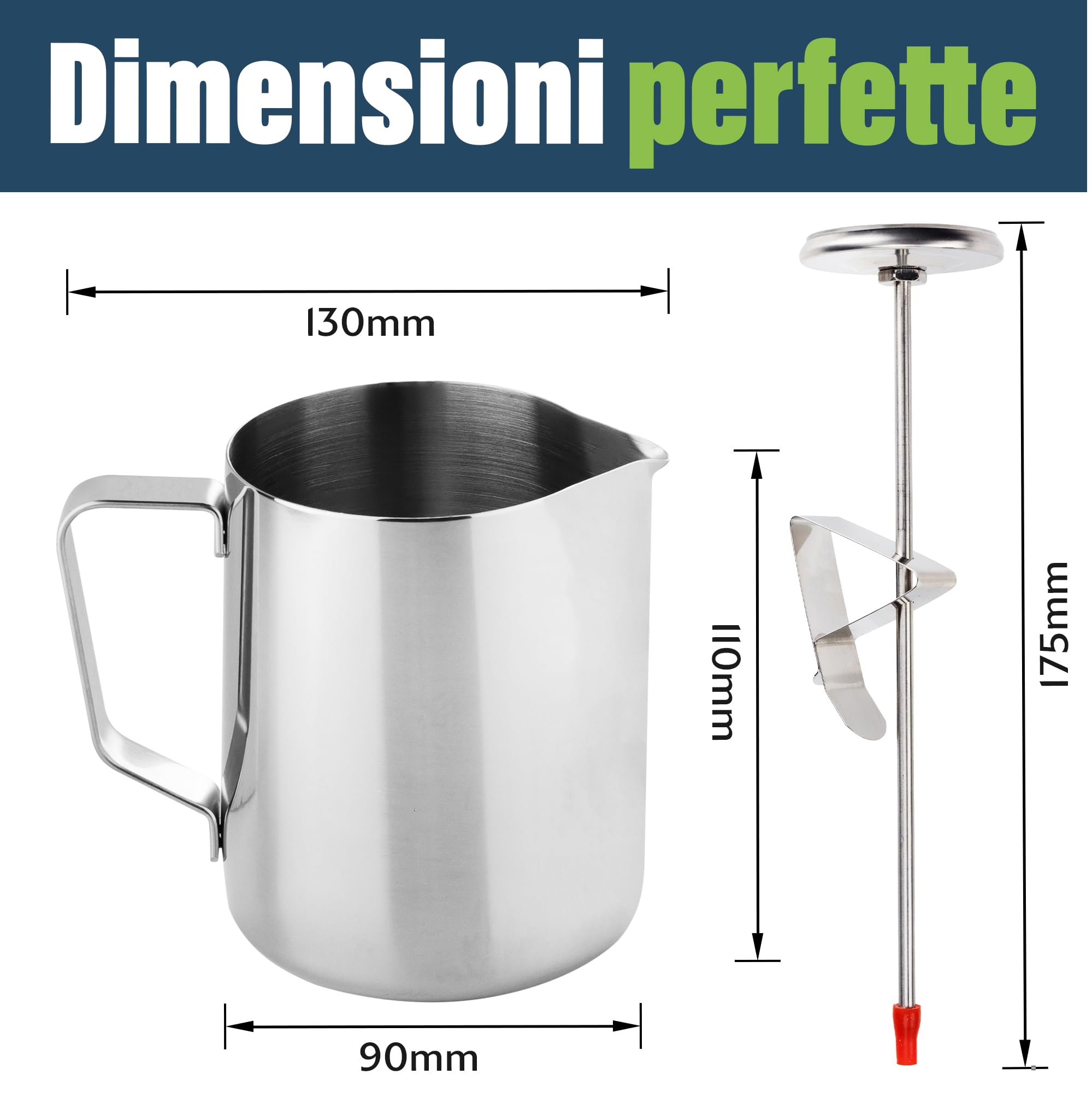 Termometro e bricco per il latte da 600 ml, per caffè perfetti come al bar, ottimo per realizzare caffellatte e cappuccini schiumosi