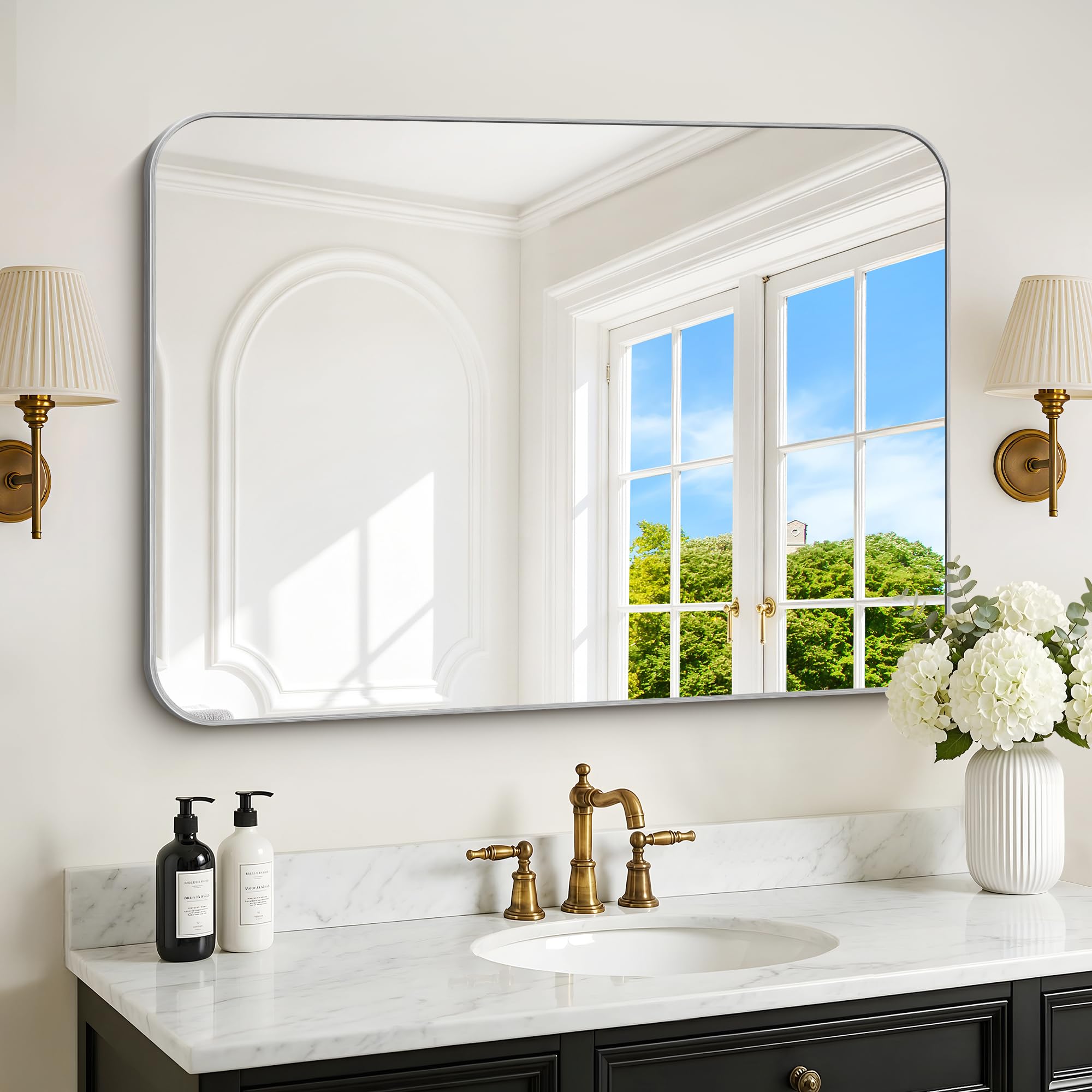 DESBING 40"x30" Bathroom Mirror for Over Sink, Silver Framed Wall Mirror