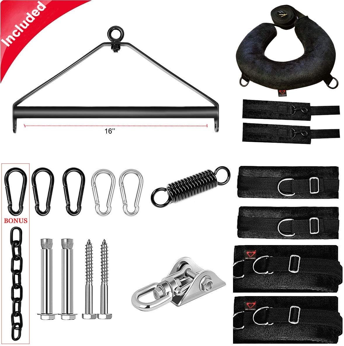 BELSIANG Adult Sex Swing,360 Degree Spinning Indoor Ceiling Sling, Sex Toys Set with Premium Paint Stand and Widened Thick Comfortable Swing for Couples(Pillow Extreme, Black)