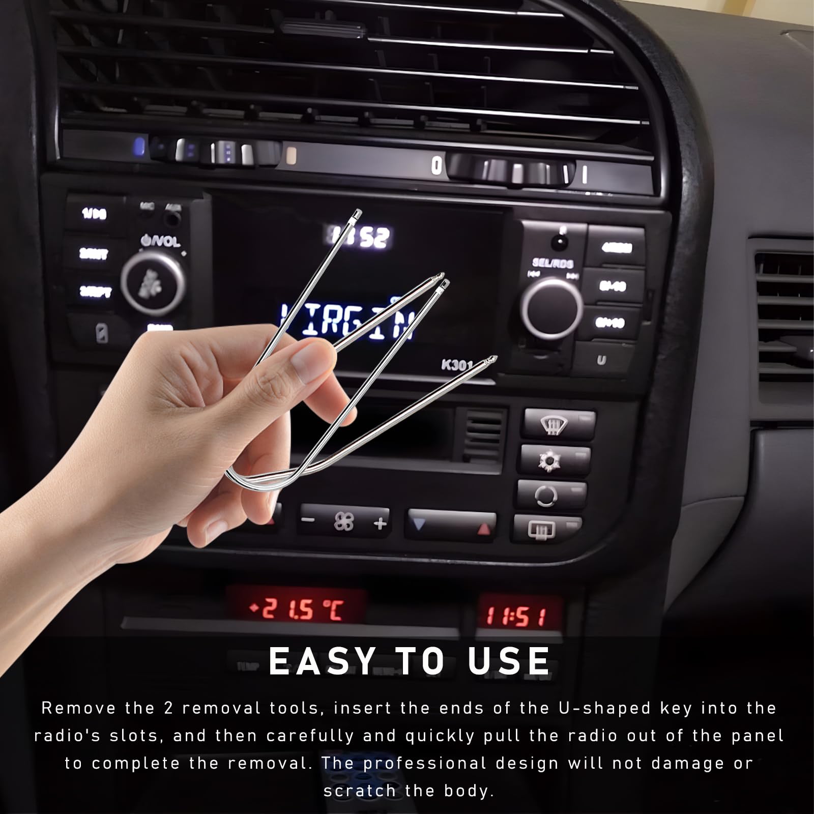 2PCS Car Radio Removal Tool U V-Shaped Stereo Radio Disassembly Assembly Pry Tool Stainless Steel Auto Stereo Release — view 4