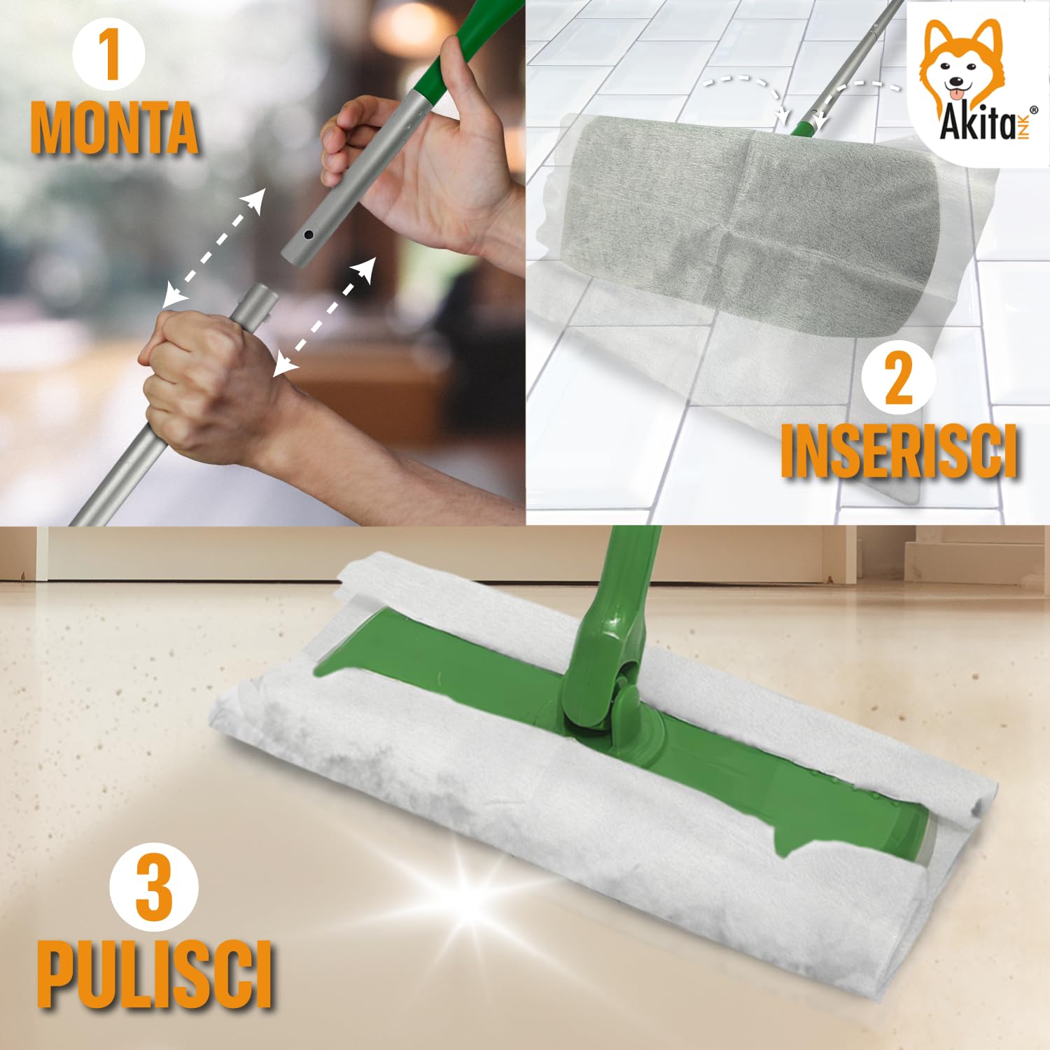 Kit Scopa Con Panni Elettrostatici - 1 Manico + 50 Panni - Pulizia Senza Polvere Per Casa E Animali - Foto 2