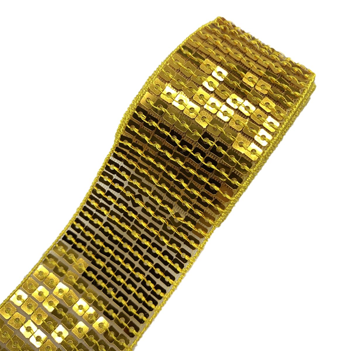 Queenbox 5yard 1.5in Glitter Sequin Ribbon Trim, Flat Square Paillette Braid Fabric Strips for Craft DIY Fringe Sewing, Bright Gold