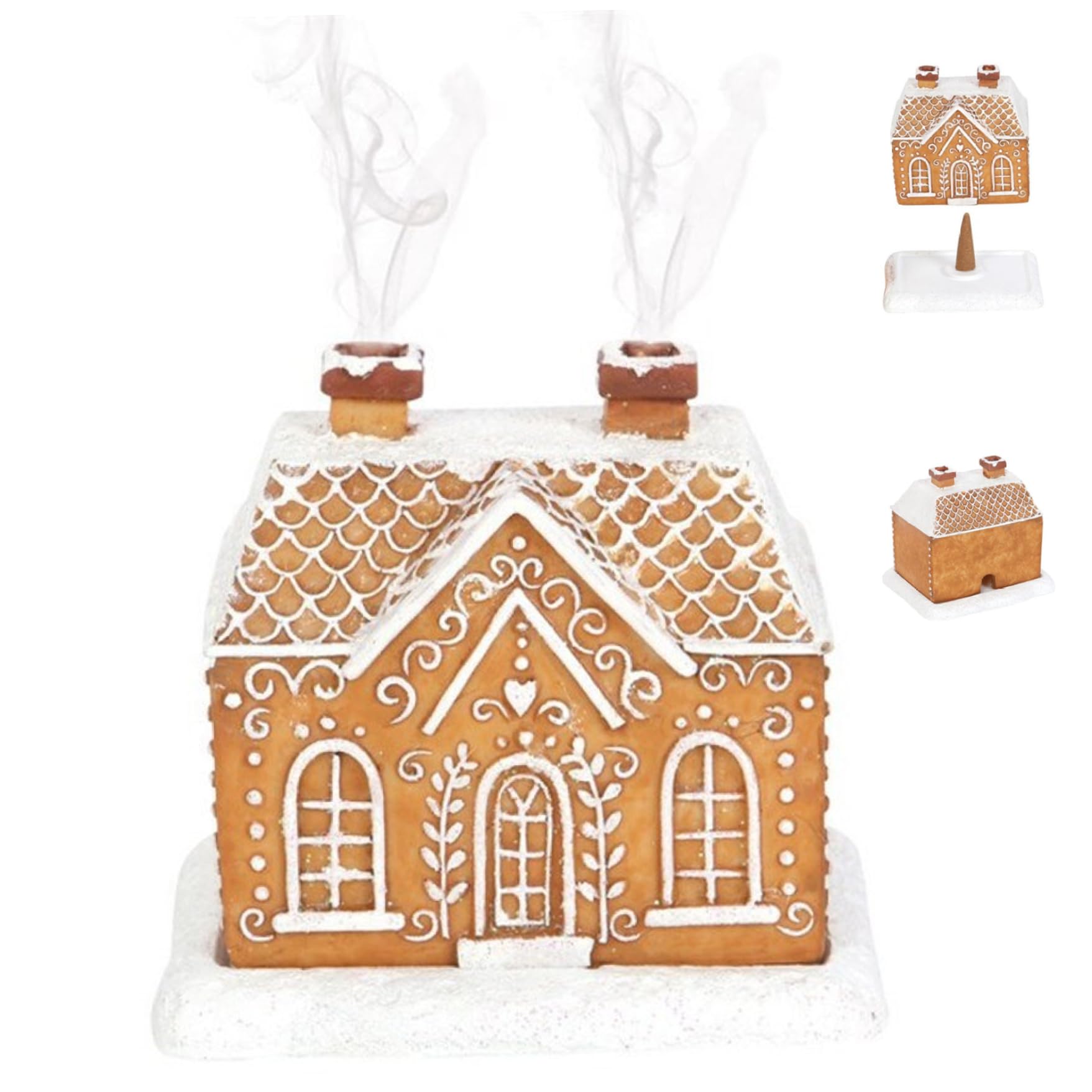 Gingerbread House Incense Burner Resin Christmas Incense Burner Snowy Roof Cabin Incense Burner 3.5x3.9x3.2 Inch Realistic Christmas Incense Burner for Festival Party Decor (Yellow)