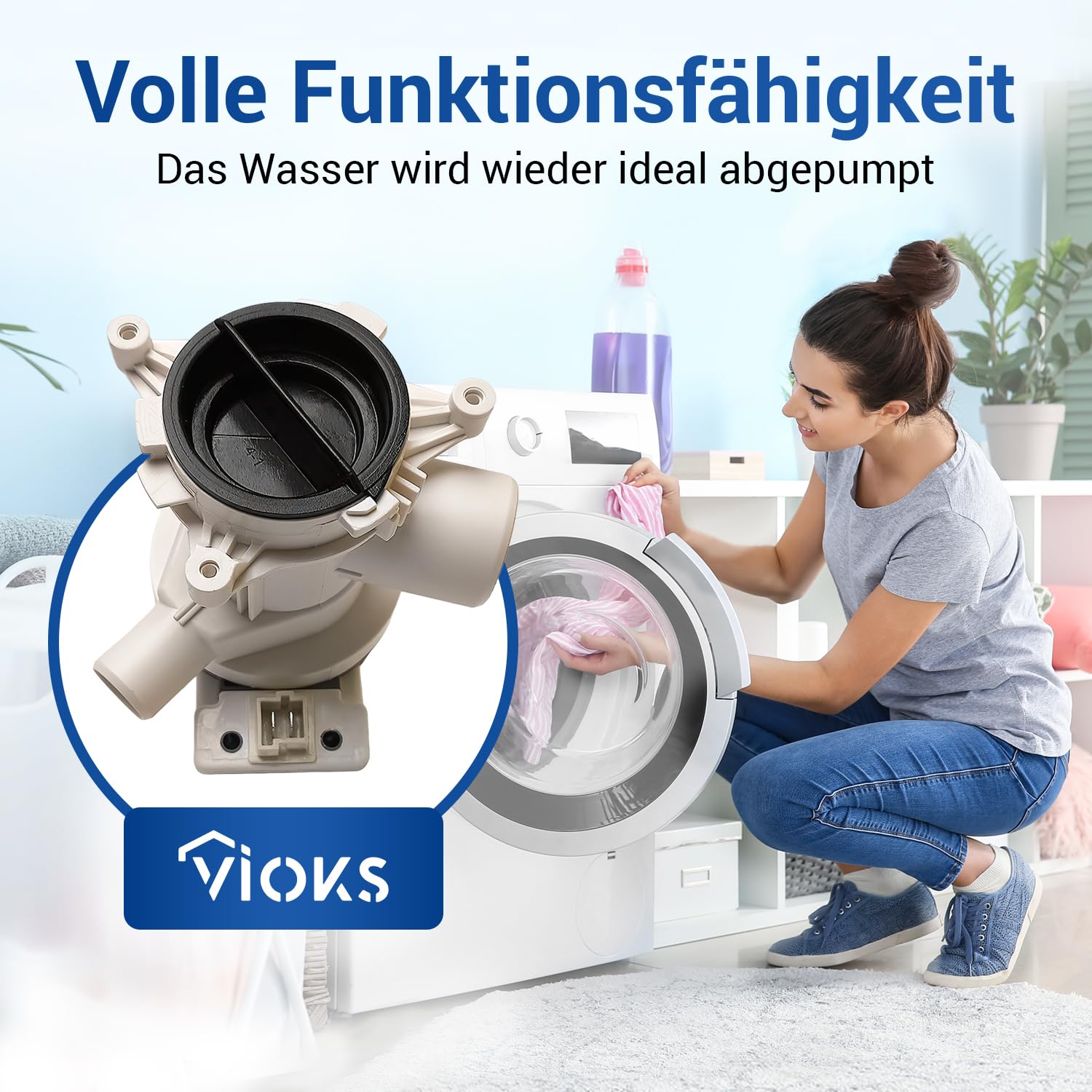 VIOKS Pompa odpływowa, 34 W, zamiennik do pralki Beko 2880402000, pompa opróżniająca z króćcem pompy i wkładem sitka do prania