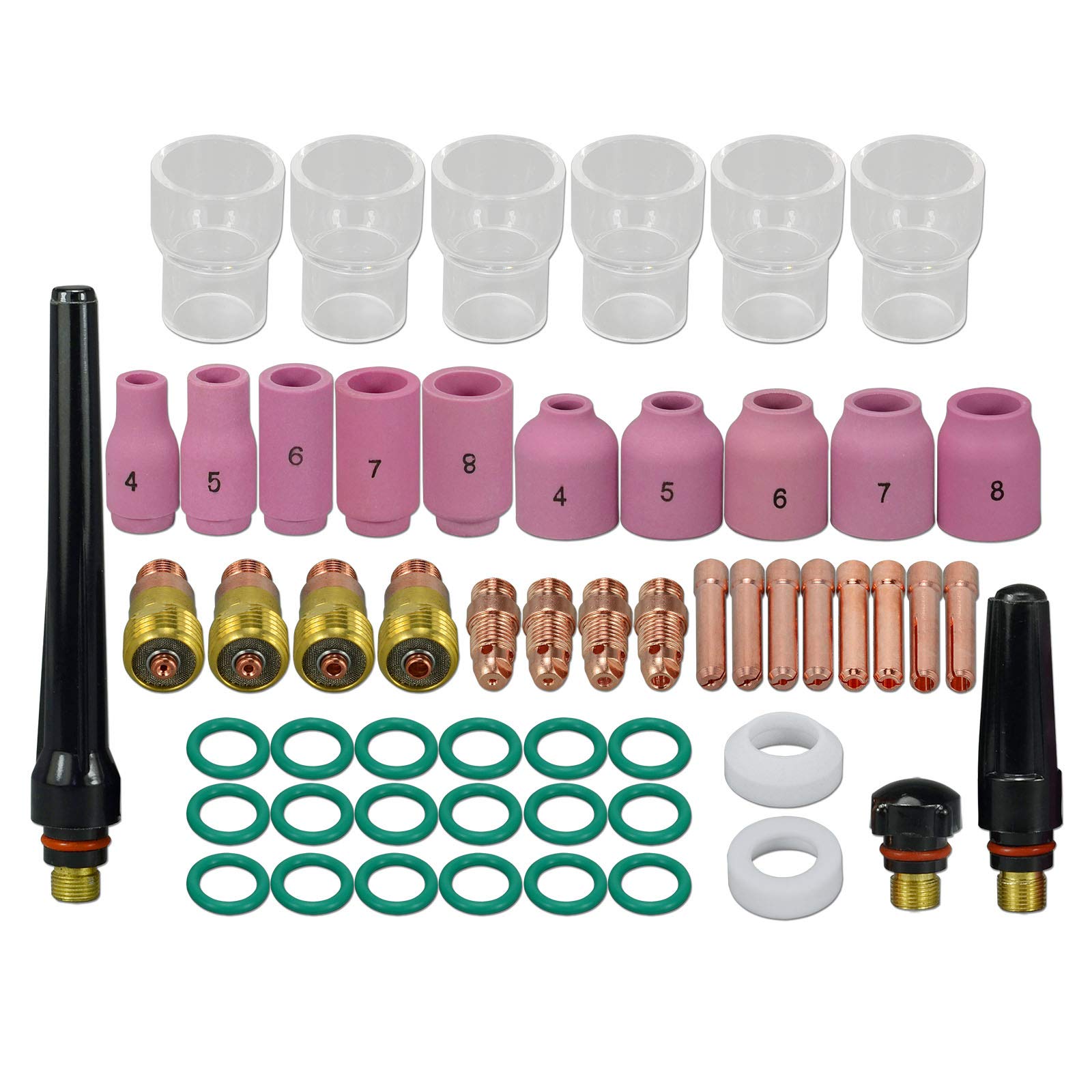 Riverweld Tig Stubby Gas Lens Collet Bodies 17Cb20 17Gl 10N Quartz Nozzle Clear Glass Cups 12# 19.5Mm Alumina Nozzles Ceramic Cups 53N 13N For Sr Wp 17 18 26 Tig Welding Torch 55Pcs