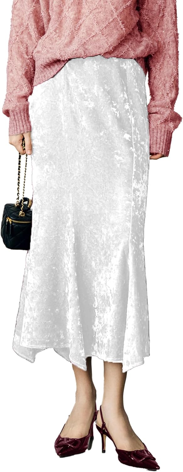 Skirts for Women Velvet A-line High Waisted Long Skirt for Womens Business Casual Autumn Winter