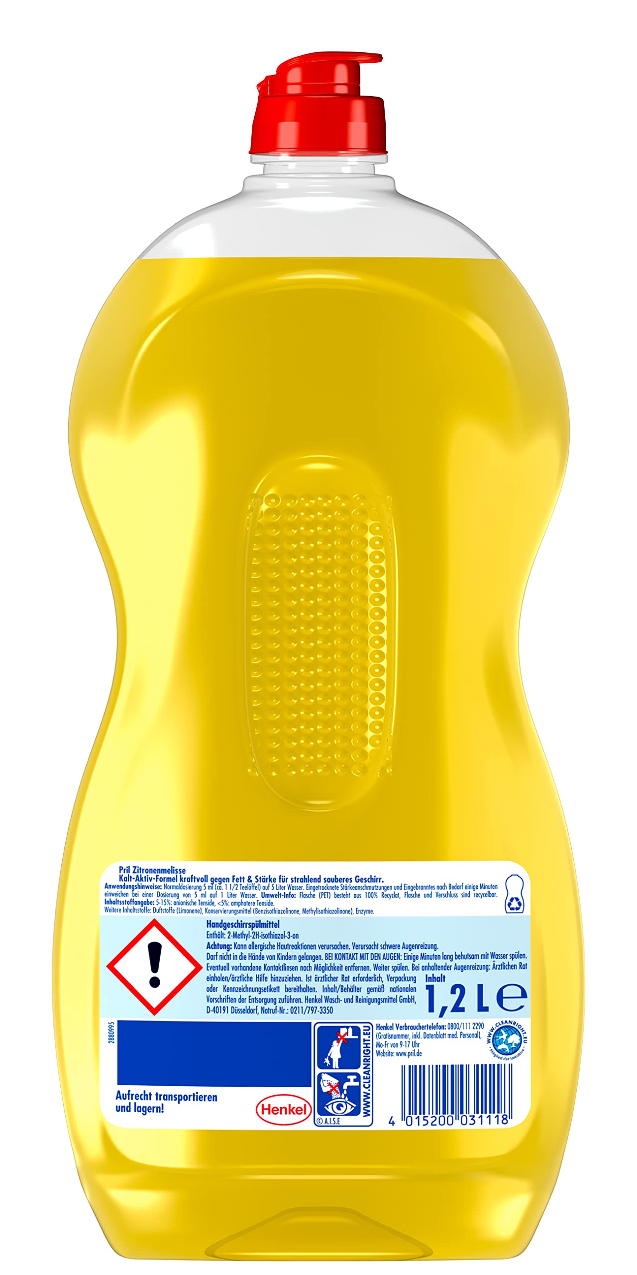Pril Melissa originale (8 x 1,2 l), detersivo per piatti a mano con il massimo potere sgrassante, per piatti puliti anche in acqua fredda