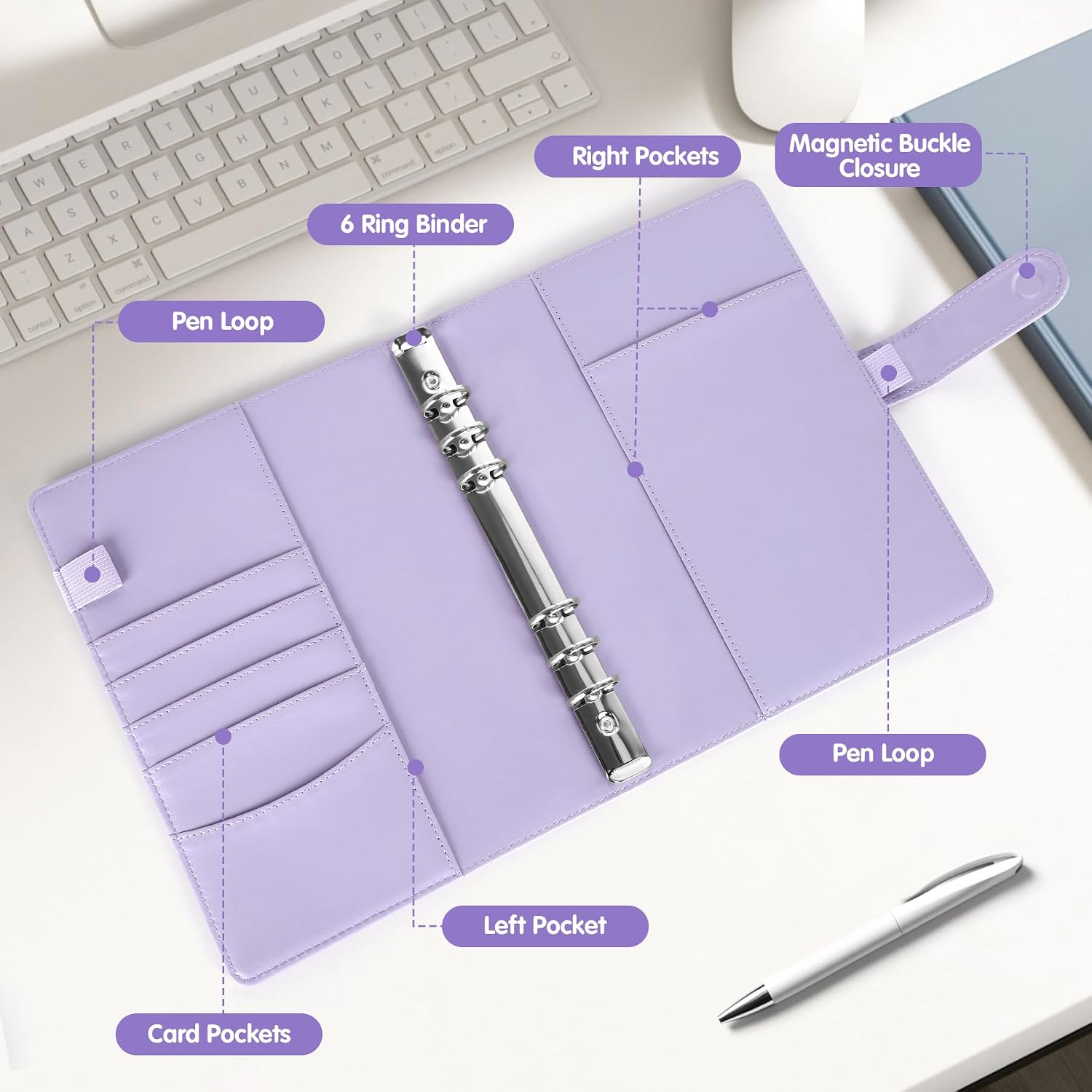 Antner A5 Kpop Photocard Binder 6-Ring Card Collector Album with 40 Pack Card Sleeves, PU Leather Photocard Holder Book with Multi-Size Photo Protectors for Organizing Trading Cards, Purple A5 Binder