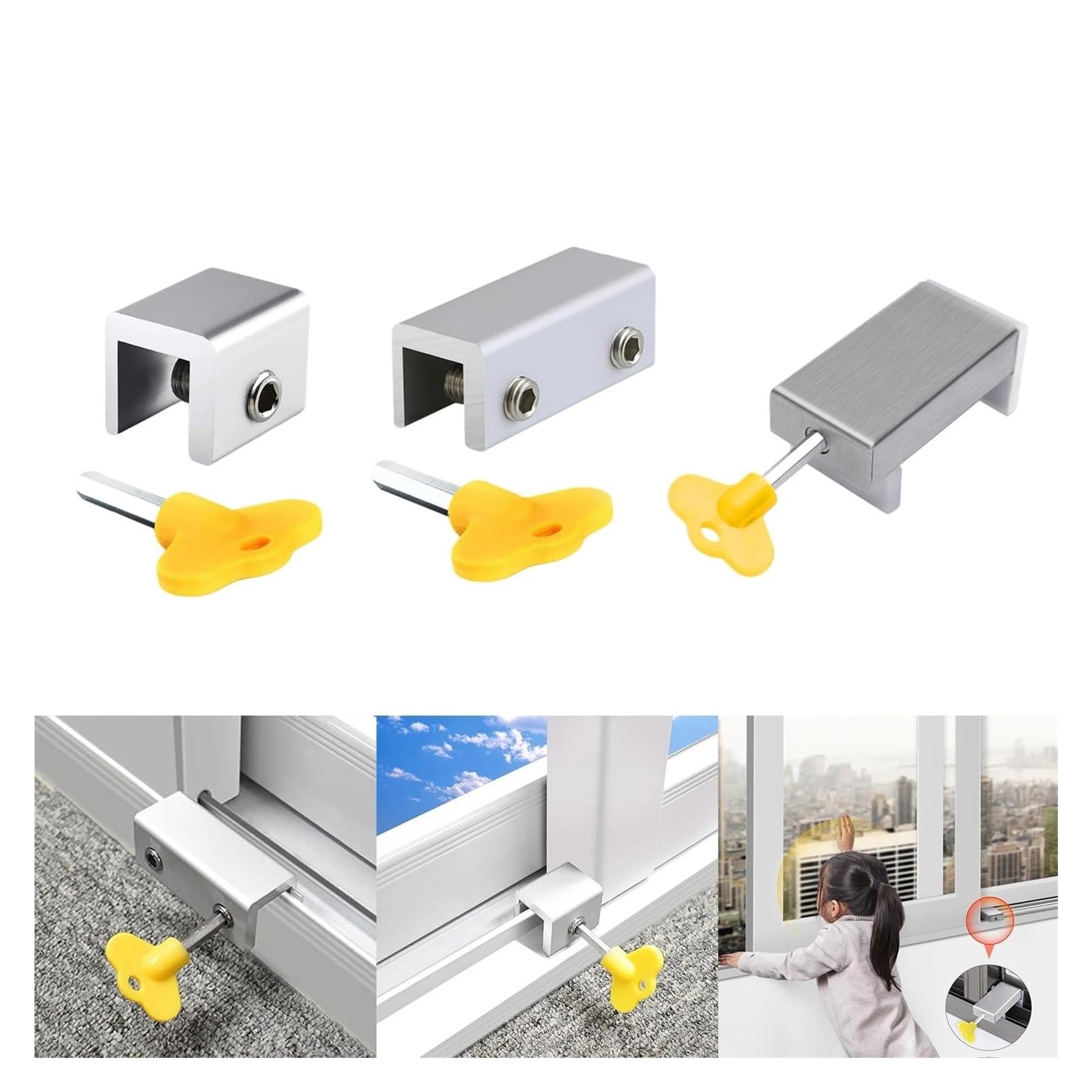topes para cerraduras de Ventana, Restrictor de Cerradura de Llave de Seguridad for Ventana de Puerta corrediza de 7,8 a 16,5 mm(10.5mm)