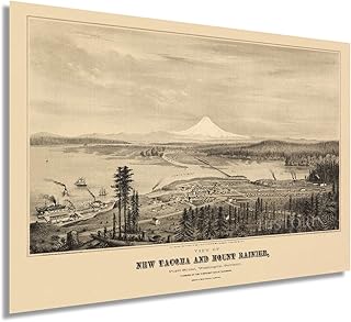 HISTORIX Vintage 1878 Tacoma Washington Map - 24x36 Inch Vintage Tacoma Poster - Tacoma & Mount Rainier Puget Sound Washington Map - Old Tacoma Wall Art - Bird's Eye View of Tacoma WA Poster