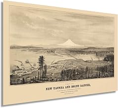 HISTORIX Vintage 1878 Tacoma Washington Map - 24x36 Inch Vintage Tacoma Poster - Tacoma & Mount Rainier Puget Sound Washington Map - Old Tacoma Wall Art - Bird's Eye View of Tacoma WA Poster