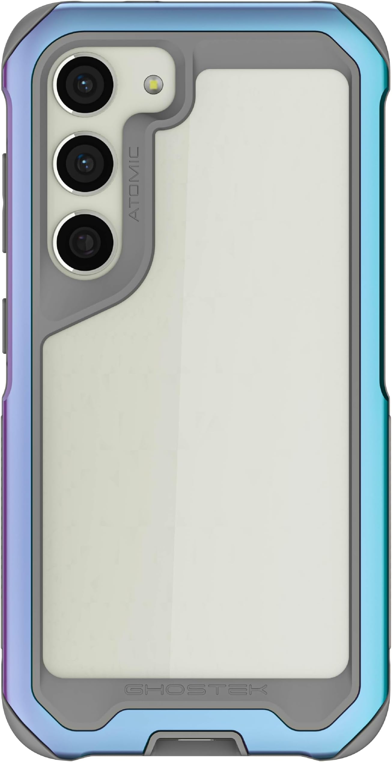 ATOMIC slim Galaxy S23 Phone Case with Clear Back and Iridescent Aluminum Bumper Heavy Duty Shock Absorbent Protective Metal Phone Cover Designed for 2023 Samsung Galaxy S23 (6.1") (Prismatic)