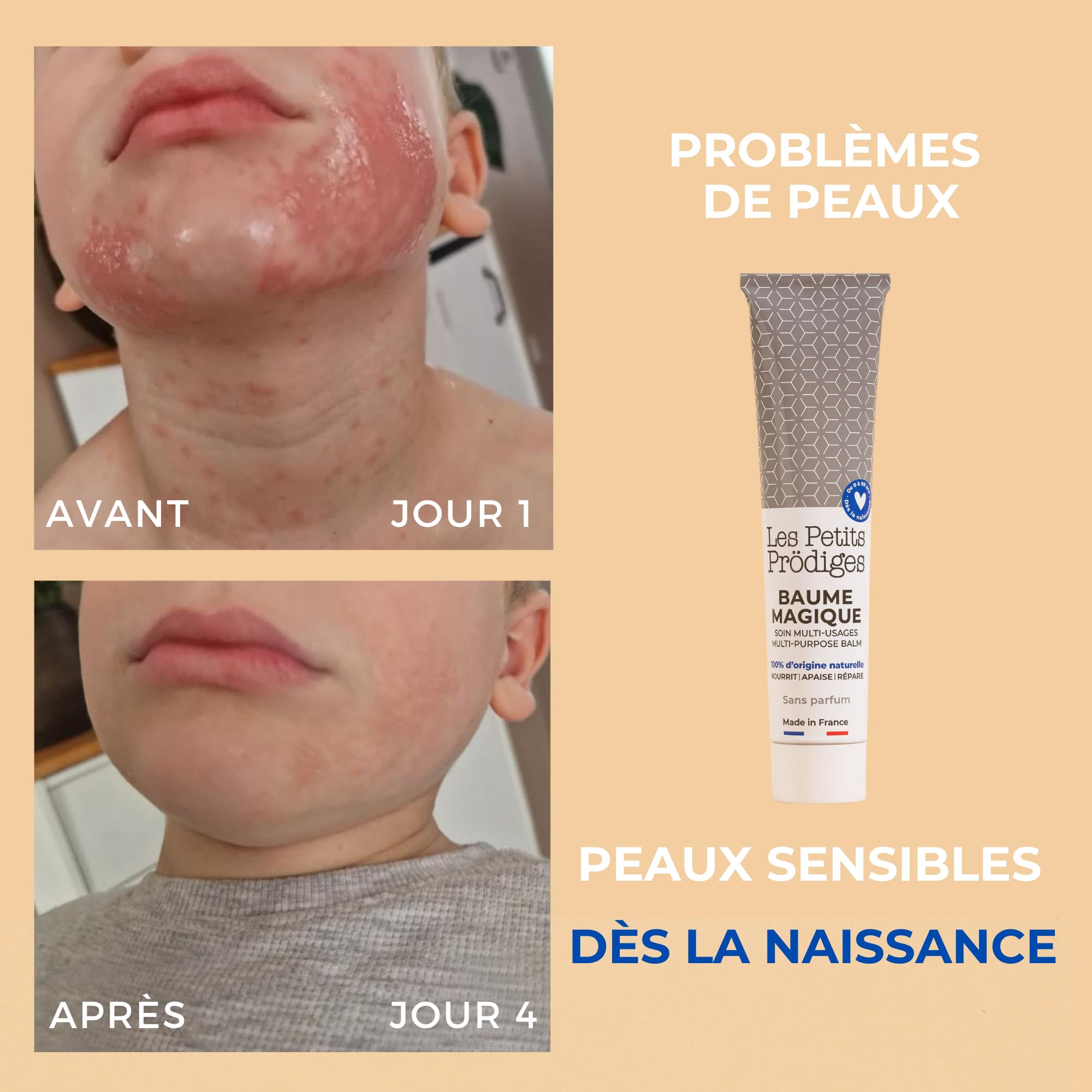 LES PETITS PRODIGES Baume Magique Multi Usages - Visage, Levres, Mains & Corps - Demaquillant, Soin Nourrissant & Réparateur, Cheveux - 100% Naturel - Fabriqué en France - Emballage Tube Recyclable