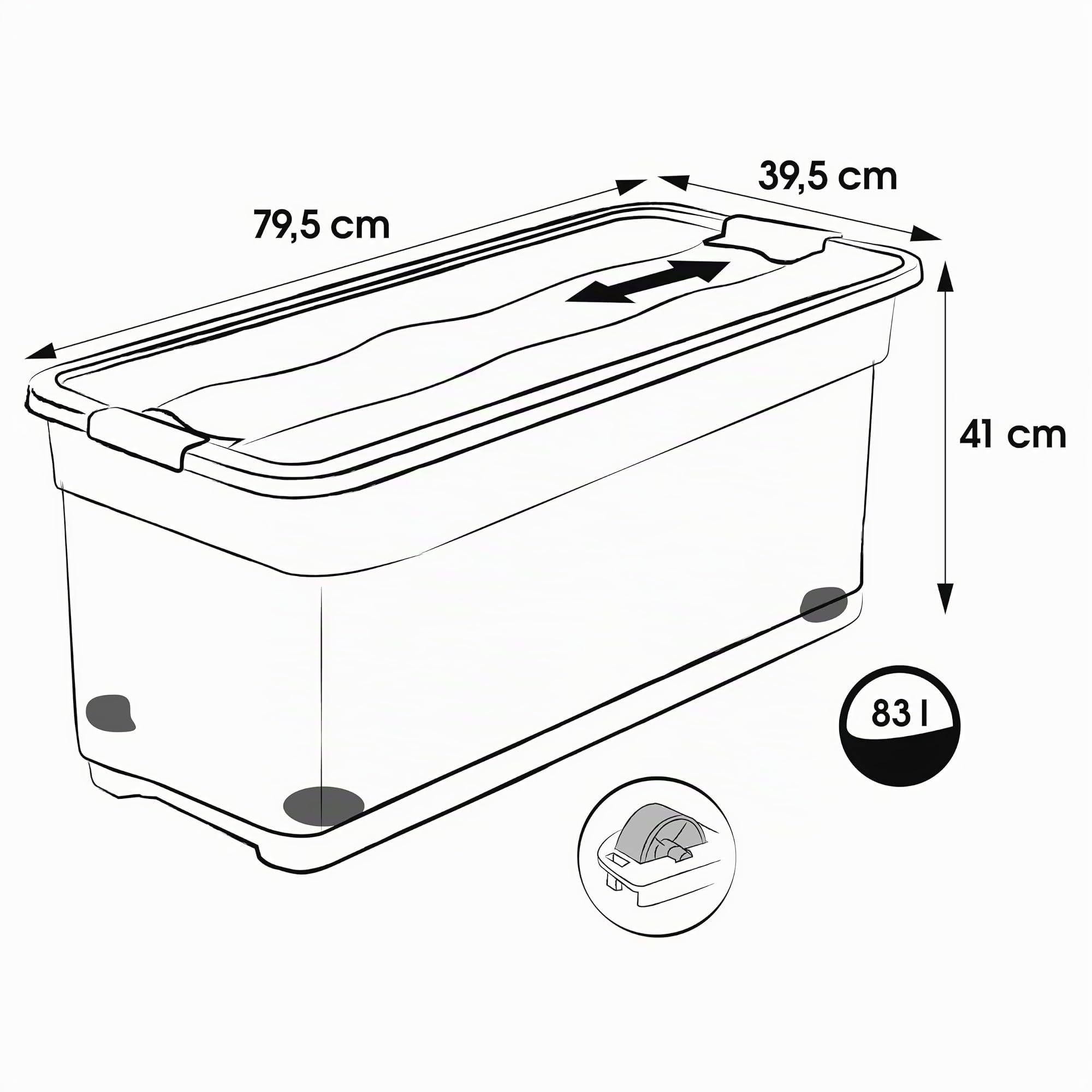keeeper Aufbewahrungsbox mit Rollen, Deckel und Schiebeverschluss, 79,5 x 39,5 x 41 cm, 83 l, Konrad, Transparent