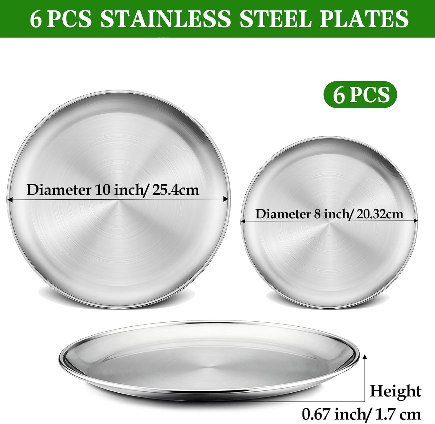 6Pcs Pizza Pan for Oven - 10 & 8 Inch Pizza Pan Set, Stainless Steel Pizza Tray, Non-Toxic Round Pizza Plate for Baking, Party & Picnic Use, Dishwasher Safe