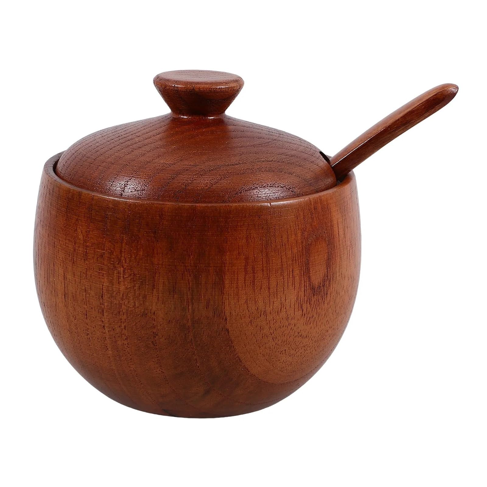 LuoAXINN Wooden Salt Cellar 1Set Vintage Wooden Seasoning Jar with Lid and Small Spoon for Salt Sugar Spices Storage Kitchen Decor Spice