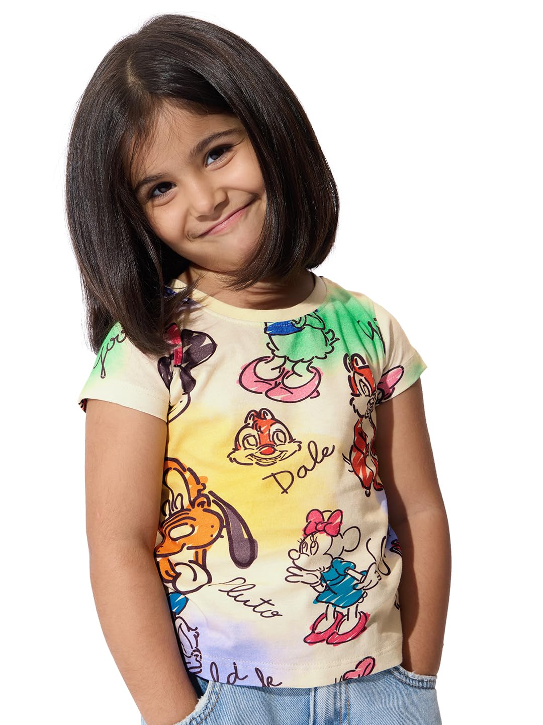 The Souled Store Disney Chip & Dale - Camiseta de manga corta para niña, cuello redondo, multicolor, estampada, ajuste normal, algodón