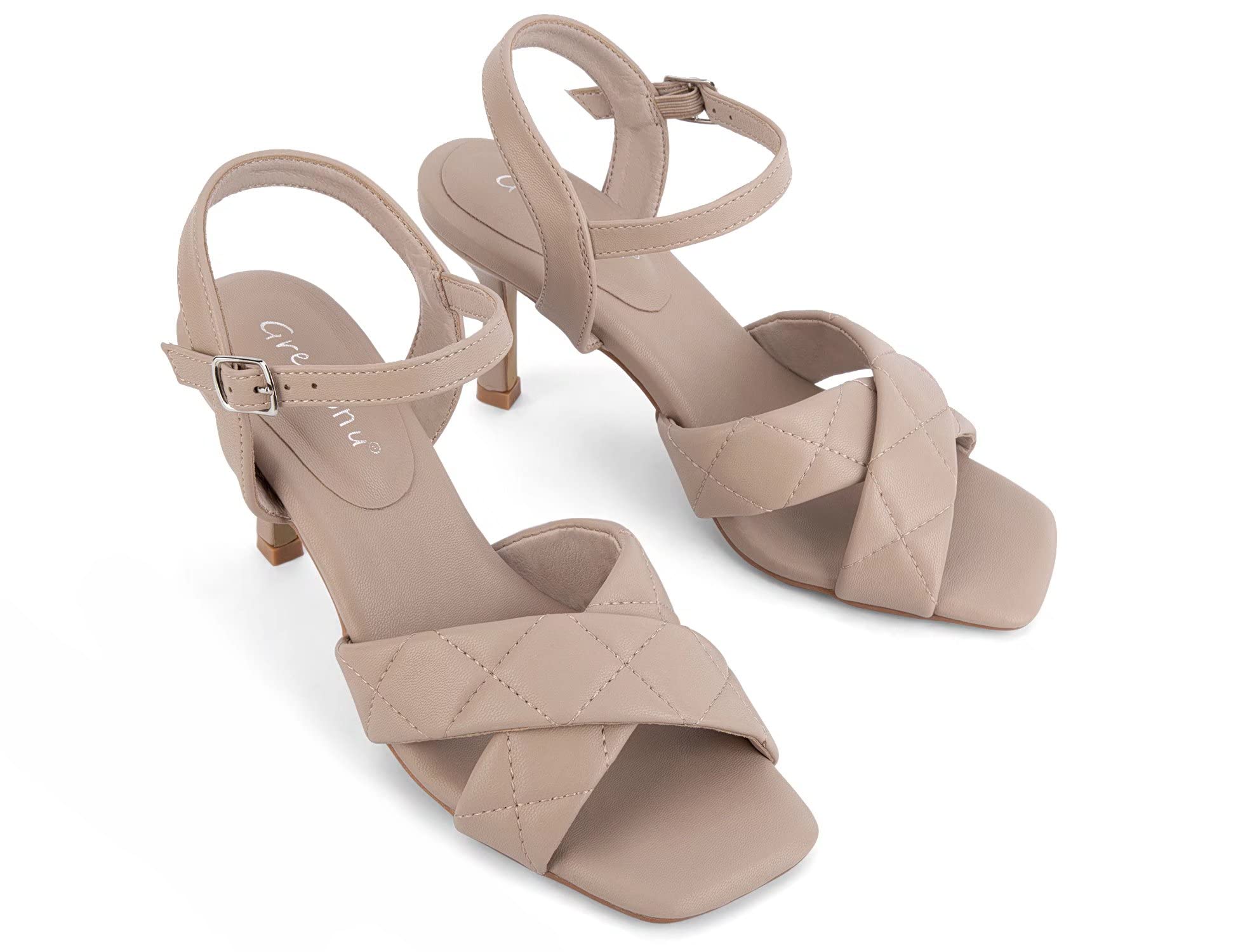 Greatonu Women's Square Toe heels Open Toe Slip-on Sandals Heeled Mules